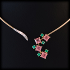 Collier oro rosa con tormaline princess,smeraldi e brillanti